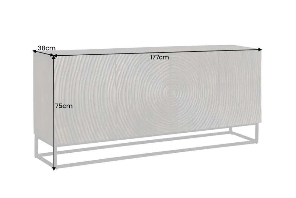 Massives Sideboard ZEN CIRCLES 180cm dunkelbraun Mangoholz 3D-Design