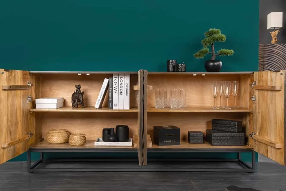 Massives Sideboard ZEN CIRCLES 180cm dunkelbraun Mangoholz 3D-Design