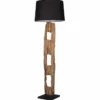 Massive Stehlampe BARRACUDA 177cm natur Akazie Baumwollschirm schwarz Baumstamm