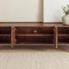 Massives TV-Board ADLON 200cm braun Mangoholz schwarz Metall Lowboard mit 3D- Front