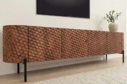 Massives TV-Board ADLON 200cm braun Mangoholz schwarz Metall Lowboard mit 3D- Front