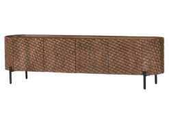 Massives TV-Board ADLON 200cm braun Mangoholz schwarz Metall Lowboard mit 3D- Front