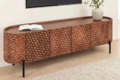 Massives TV-Board ADLON 160cm braun Mangoholz schwarz Metall Lowboard mit 3D- Front