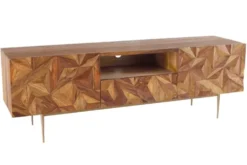 Massives TV-Board ALPINE 160cm braun Sheesham stone finish Metall matt gold