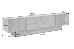 Massives TV-Board ART DECO 200cm grau Mangoholz Lowboard 3D-Front