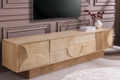 Massives TV-Board ART DECO 200cm weiß gekälkt Mangoholz 3D-Front handmade Lowboard