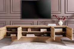 Massives TV-Board ART DECO 200cm weiß gekälkt Mangoholz 3D-Front handmade Lowboard