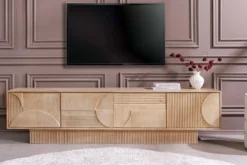 Massives TV-Board ART DECO 200cm weiß gekälkt Mangoholz 3D-Front handmade Lowboard