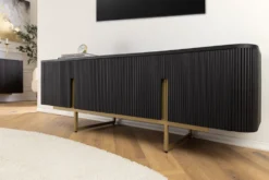 Massives TV-Board GATSBY 160cm schwarz gold Mangoholz Retro Lowboard