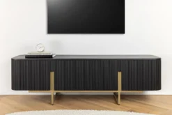 Massives TV-Board GATSBY 160cm schwarz gold Mangoholz Retro Lowboard