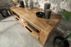 Massives TV-Board IRON CRAFT 130cm Mangoholz Lowboard 2 Schubladen