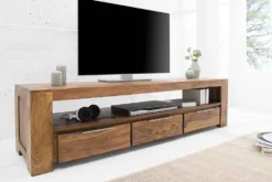 Massives TV-Board MAKASSAR 170cm braun Sheesham stone finish Lowboard drei Schubladen