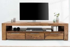 Massives TV-Board MAKASSAR 170cm braun Sheesham stone finish Lowboard drei Schubladen