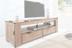 Massives TV-Board MAKASSAR 130cm braun Sheesham stone finish Lowboard zwei Schubladen