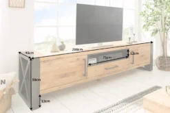 Massives TV-Board THOR 200cm Wild Eiche geölt Lowboard im Industrial Design