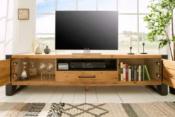 Massives TV-Board THOR 200cm Wild Eiche geölt Lowboard im Industrial Design