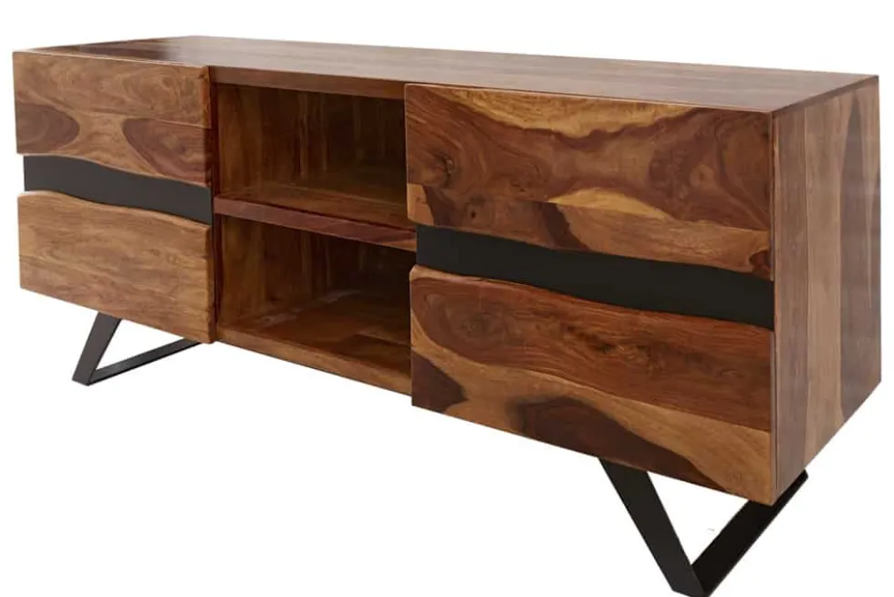 Massives TV-Lowboard AMAZONAS 160cm braun Sheeshamholz mit Baumkante