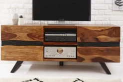 Massives TV-Lowboard AMAZONAS 160cm braun Sheeshamholz mit Baumkante