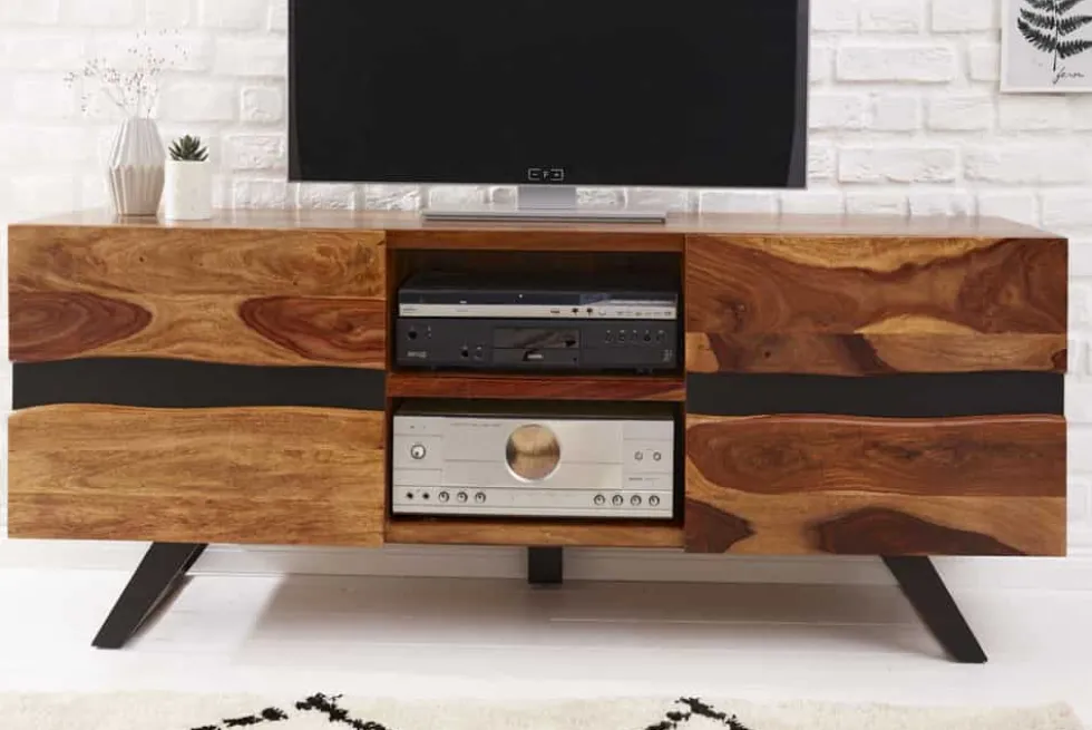 Massives TV-Lowboard AMAZONAS 160cm braun Sheeshamholz mit Baumkante