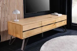 Massives TV-Lowboard LIVING EDGE 160cm natur Eichenholz Baumkante mit Hairpin Legs