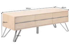 Massives TV-Lowboard LIVING EDGE 160cm natur Eichenholz Baumkante mit Hairpin Legs