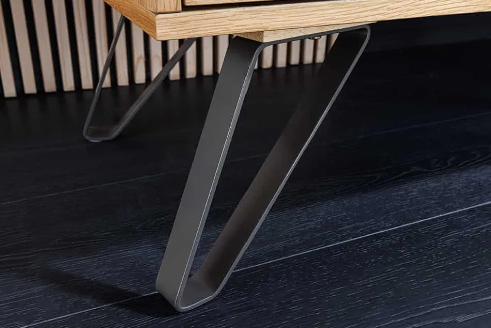 Massives TV-Lowboard LIVING EDGE 160cm natur Eichenholz Baumkante mit Hairpin Legs