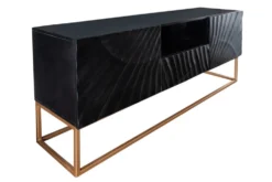 Massives TV-Lowboard SCORPION 160cm schwarz Mangoholz aufwendige 3D Schnitzereien
