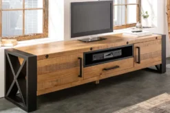 Massives TV-Lowboard THOR 200cm recyceltes Pinienholz im Industrial Design