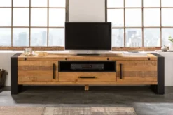 Massives TV-Lowboard THOR 200cm recyceltes Pinienholz im Industrial Design