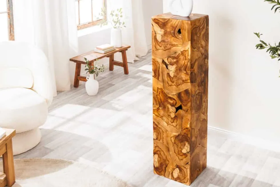 Massive Säule TRIBAL 110cm braun natur Teakholz handmade Dekoration
