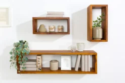 Massives Wandregal 3er Set HEMINGWAY 94cm braun Sheeshamholz stone finish