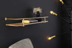 Massives Wandregal HERITAGE 75cm natur Pinienholz gold Metall