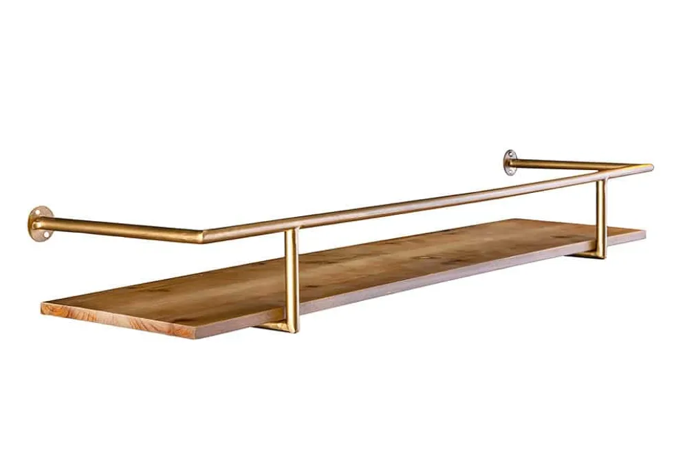 Massives Wandregal HERITAGE 75cm natur Pinienholz gold Metall