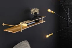 Massives Wandregal HERITAGE 75cm natur Pinienholz gold Metall