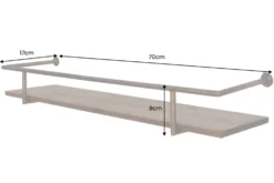 Massives Wandregal HERITAGE 75cm natur Pinienholz gold Metall