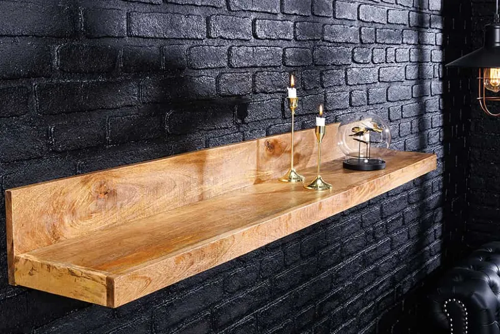 Massives Wandregal MAKASSAR 140cm natur Mangoholz handmade