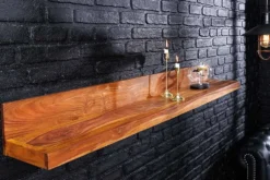 Massives Wandregal MAKASSAR 140cm braun Sheeshamholz stone finish