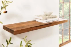 Massives Wandregal PURE 60cm braun stone finish Sheeshamholz Steckregal
