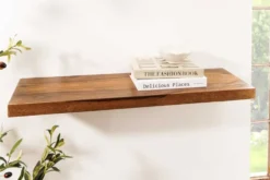 Massives Wandregal PURE 60cm braun stone finish Sheeshamholz Steckregal