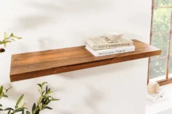 Massives Wandregal PURE 80cm braun stone finish Sheeshamholz Steckregal