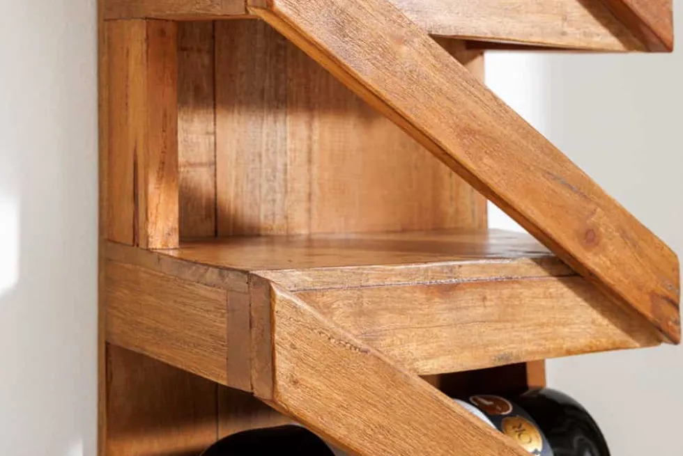 Massives Weinregal MAKASSAR 80cm recyceltes Teakholz für 5 Flaschen Wandregal