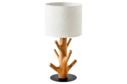 Massive Tischlampe JEWELRY 60cm natur Mangostanholz weißer Stoffschirm