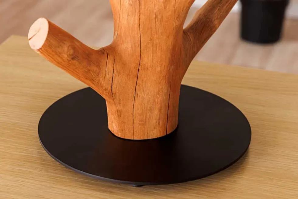 Massive Tischlampe JEWELRY 60cm natur Mangostanholz weißer Stoffschirm