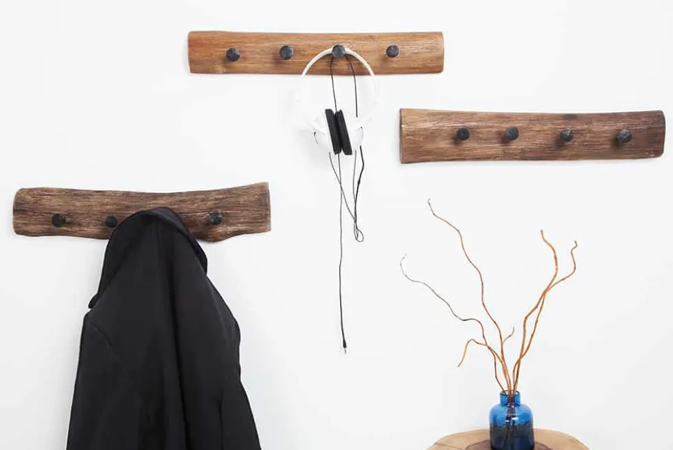Massive Wandgarderobe HEMINGWAY 50cm natur aus recyceltem Teakholz