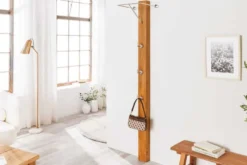 Massive Wandgarderobe JAVA 185cm recyceltes Teakholz mit drei Kleiderhaken