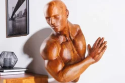 Massive Wandskulptur SOUL 60cm braun Mangoholz Wanddeko Athleten-Figur