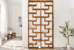 Massivholz Bücherregal JAVA 200cm natur Teakholz Standregal Raumtrenner recycelt