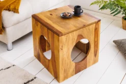 Massivholz Beistelltisch CUBUS 40cm Sheesham stone finish Hocker