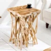 Massivholz Beistelltisch DRIFTWOOD 60cm natur Teak viereckig im Stelzen-Design