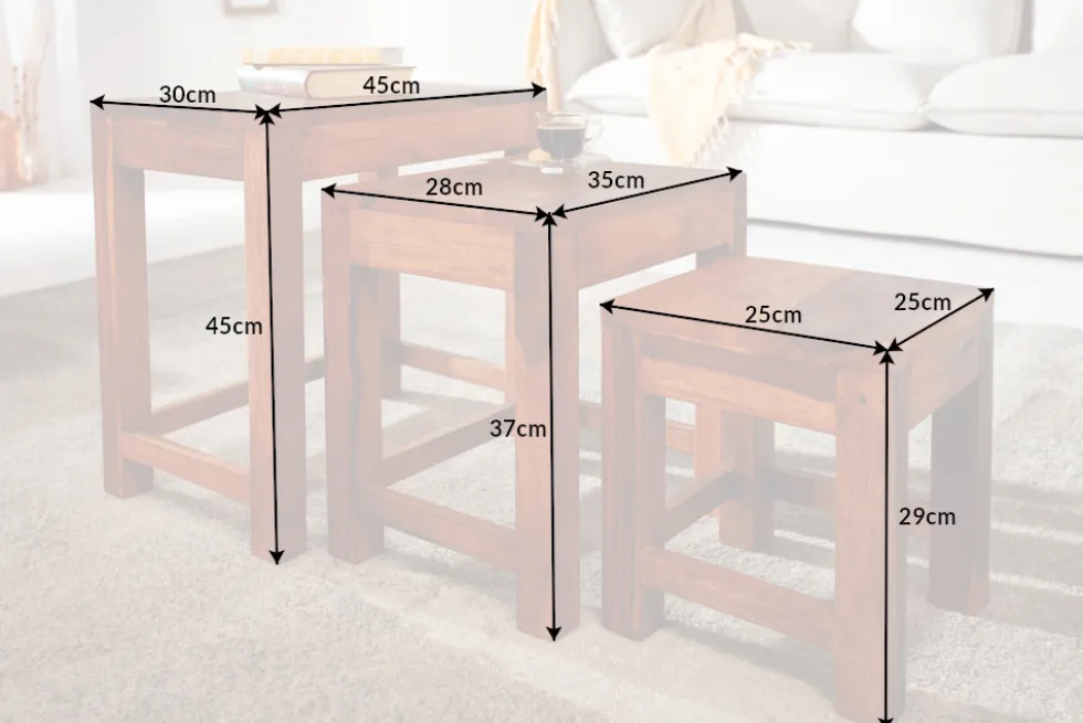 Massivholz Beistelltische 3er Set MONSOON 45cm braun Sheesham stone finish Couchtisch